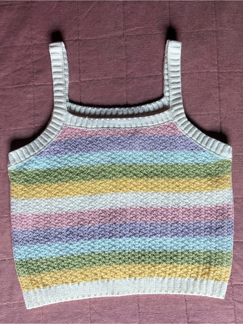 Pastel Rainbow Stripe Tank- Size L- Crop Top- Cotton Emporium - Picture 2 of 9